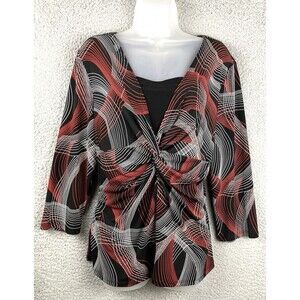 VTG Y2K Empire Twist Front Geometric Top XL Modest Career Dressy Made in USA